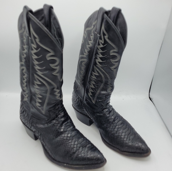 Justin Vintage Black Python Snakeskin Men's Cowboy Boots Handmade Size 8.5 D - Picture 14 of 14